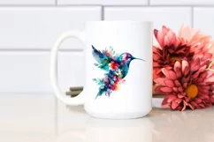 Abstract Watercollor Vibrant Hummingbird Clipart Product Image 2