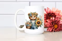 Detailed Boho Cute Baby Bear Sunflower Clipart Product Image 2
