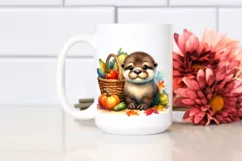 Quirky Baby Otter Autumn Basket | Sublimation | Clipart Product Image 2