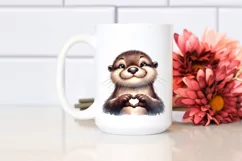 Funny Cute Otter Portrait Smiling | Love Sign | Watercolor Product Image 2