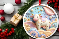Colorful Cow Scene Round Ornament Sublimation PNG Product Image 2