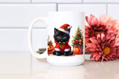Cute Baby Black Cat Christmas Costume Watercolor Clipart Product Image 2