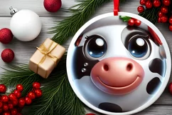 Shiny Christmas Cow Ornament Sublimation PNG Product Image 2
