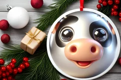 Cow Christmas Round Ornament Sublimation PNG Product Image 2