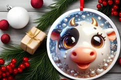 Cow Christmas Round Ornament Sublimation PNG Product Image 2