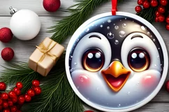 Penguin Christmas Round Ornament Sublimation PNG Product Image 2