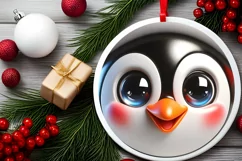 Penguin Christmas Round Ornament Sublimation PNG Product Image 2