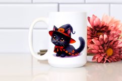 Cute Baby Black Cat Halloween Costume Watercolor Clipart Product Image 2