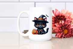Cute Baby Black Cat Halloween Costume Watercolor Clipart Product Image 2