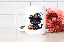 Cute Baby Black Cat Halloween Costume Watercolor Clipart Product Image 2
