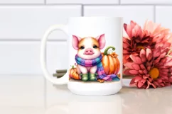 Cute Baby Pig with Pumpkin Watercolor Clipart Product Image 2