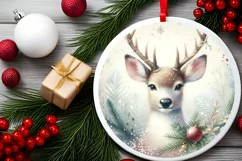 Watercolor Christmas Reindeer Round Sublimation PNG Product Image 2