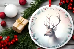 Watercolor Christmas Reindeer Round Sublimation PNG Product Image 2