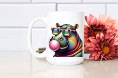 Colorful Hippo Sunglasses Chewing Gum Watercolor Clipart Product Image 2