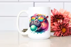 Colorful Hippo Sunglasses Chewing Gum Watercolor Clipart Product Image 2