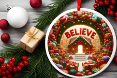 Believe Gifts Christmas Round Cute Ornament Sublimation Product Image 1