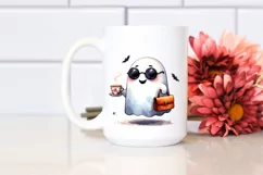Cute Ghost with Sunglasses and Purse Holding Tea PNG Product Image 2