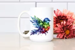 Abstract Vibrant Watercolor Bird with Plant Leaves, Product Image 2