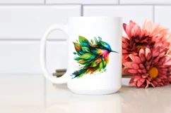 Abstract Vibrant Watercolor Bird with Plant Leaves, Product Image 2