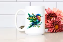 Abstract Vibrant Watercolor Bird with Plant Leaves, Product Image 2