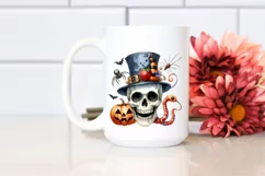 Watercolor Skull Halloween Clipart PNG Product Image 2