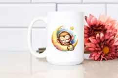 Colorful Baby Monkey on Moon | Sublimation | Clipart Product Image 2