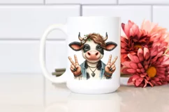 Funny Cute Cow Victory Sign Clipart Product Image 2