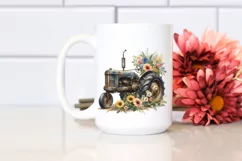 Vintage Dirty Tractor with Flowers Clipart Product Image 2