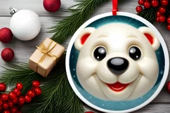 Polar Bear Christmas Round Ornament Sublimation PNG Product Image 2