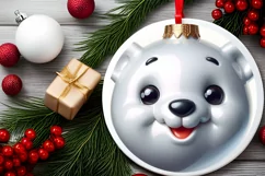 Polar Bear Christmas Round Ornament Sublimation PNG Product Image 2
