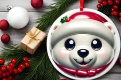 Polar Bear Christmas Round Ornament Sublimation PNG Product Image 2