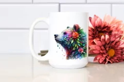 Abstract Vibrant Watercolor Bear with Plant Leaves and 3D Product Image 2