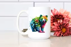 Abstract Vibrant Watercolor Bear with Plant Leaves and 3D Product Image 2