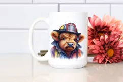 Colorful Baby Highland Cow in Firefighter's Helmet PNG Product Image 2