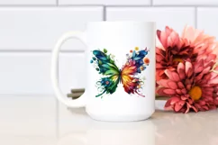 Abstract Vibrant Watercolor Butterfly with Plant Leaves and Product Image 2