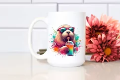 Colorful Walrus Drink Straw Watercolor Clipart Product Image 2