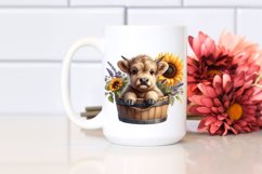 Cute Baby Highland Cow in Wood Bucket PNG Product Image 2