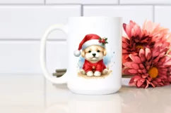 Watercolor Baby Dog with Santa Hat, High-Quality PNG Product Image 2