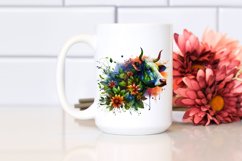 Abstract Vibrant Watercolor Cow with Plant Leaves and 3D Product Image 2