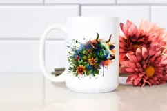 Abstract Vibrant Watercolor Cow with Plant Leaves and 3D Product Image 2