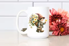 Detailed Watercolor of a Small Gnome Caring a Large Primrose Product Image 2