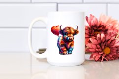 Colorful Baby Highland Cow with Heart Balloon PNG Product Image 2