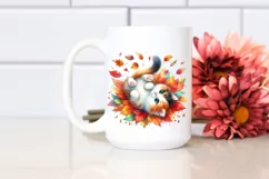 Colorful Watercolor Cat Tumbling with Autumn Leaves, Product Image 2