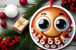 Octopus Christmas Round Ornament Sublimation PNG Product Image 2