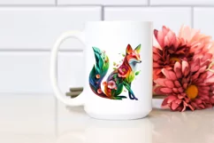 Abstract Vibrant Watercolor Fox with Plant Leaves and 3D Product Image 2