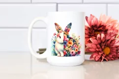 Retro Watercolor Rabbit Floral Half | Clipart Product Image 2