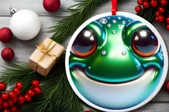 Frog Christmas Round Ornament Sublimation PNG Product Image 2