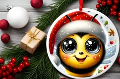 Bee Christmas Round Ornament Sublimation PNG Product Image 2