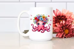 Cute Cartoon-Style Octopus Sitting PNG Product Image 2