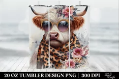 Highland Cow Diva with Glasses and Animal Print Tumbler 20 o Product Image 2